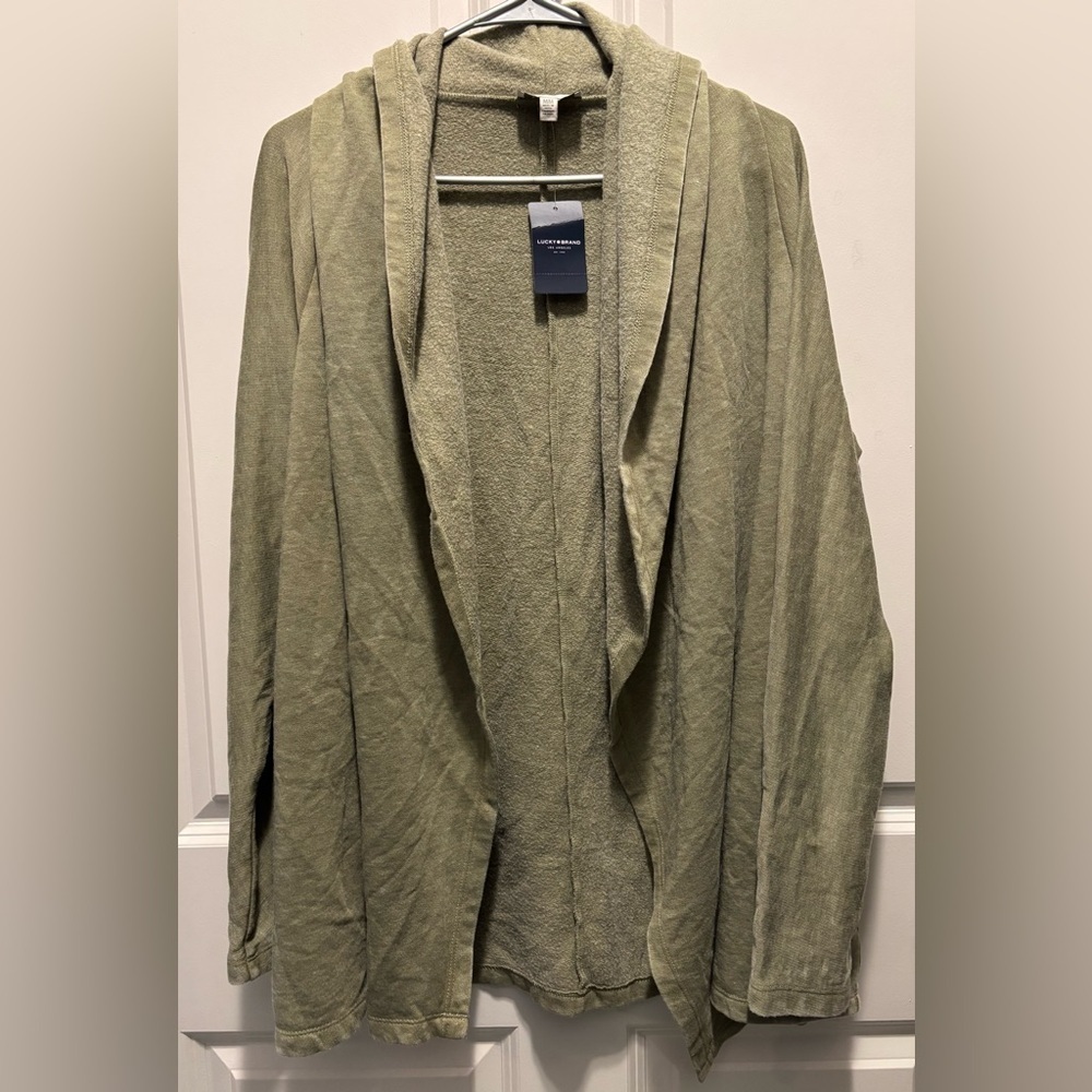 NWT Lucky Brand Women’s Medium Green Open Front Hooded Cardigan